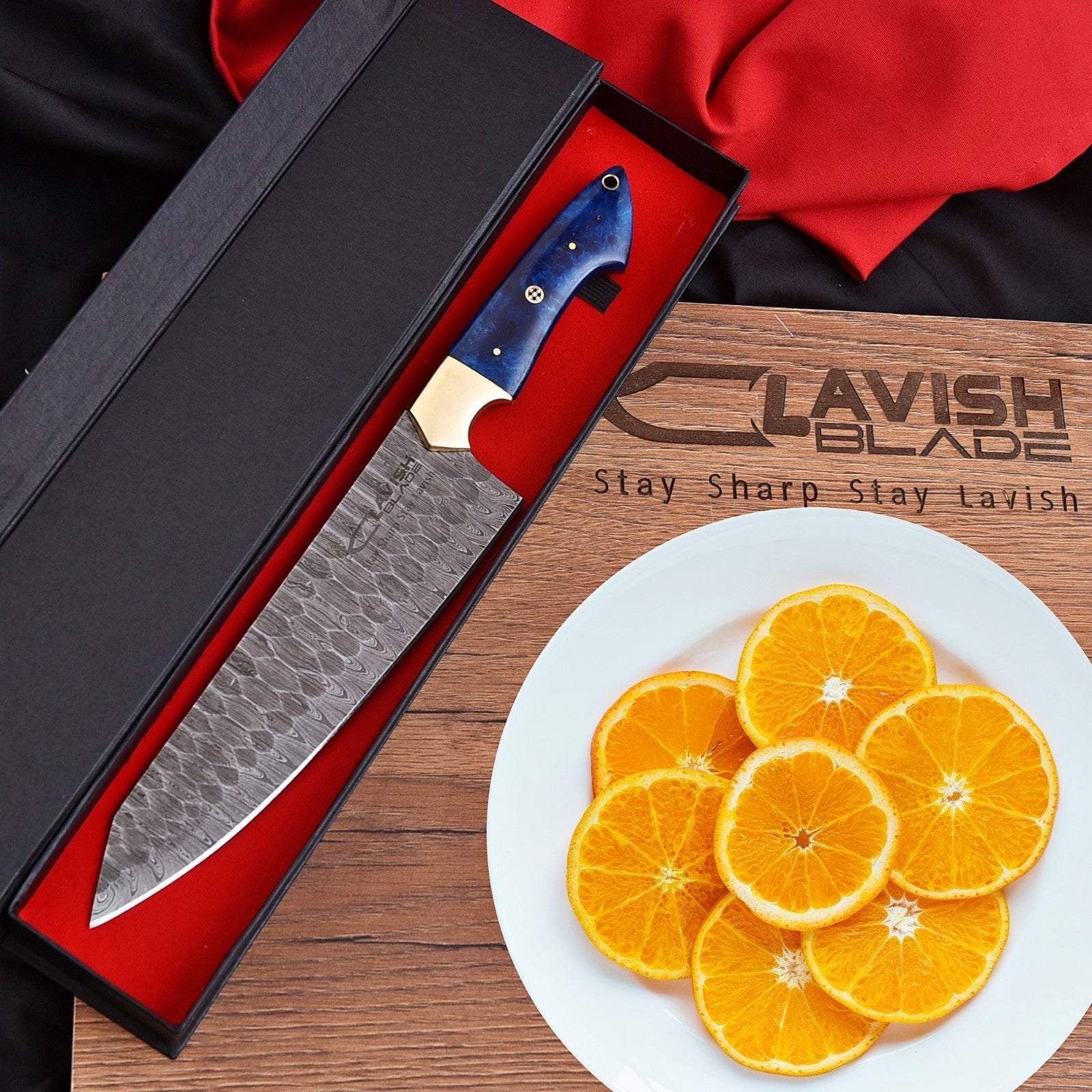 Handmade Damascus Chef Knife 13 Inch Pearl Blue Resin Handle with Gift Box - Lavish Blade