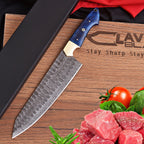 Handmade Damascus Chef Knife 13 Inch Pearl Blue Resin Handle with Gift Box - Lavish Blade