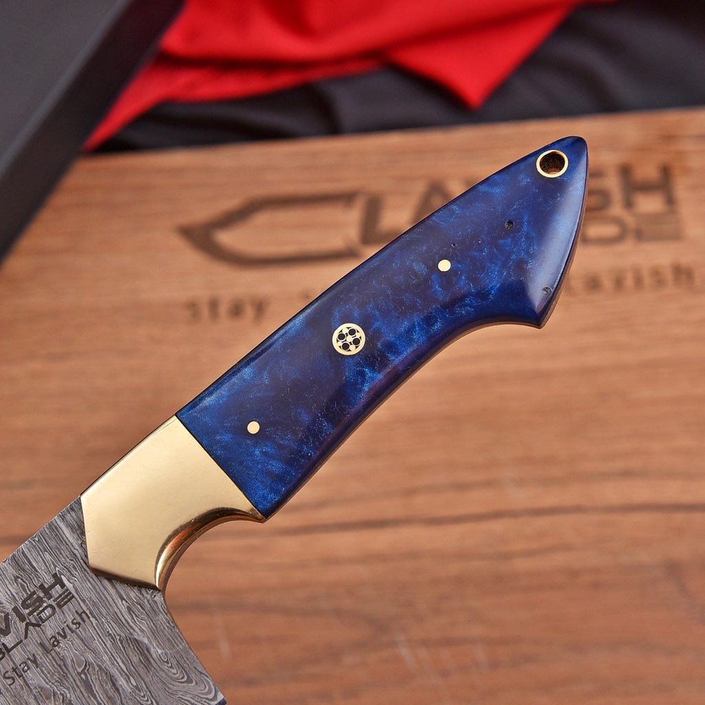 Handmade Damascus Chef Knife 13 Inch Pearl Blue Resin Handle with Gift Box - Lavish Blade