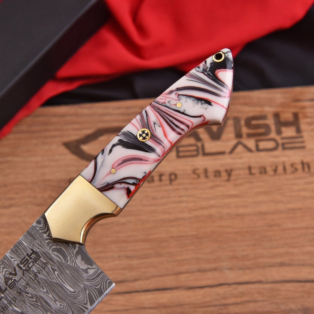 Handmade Damascus Chef Knife 13 Inch Pink Marbled Resin Handle with Gift Box - Lavish Blade
