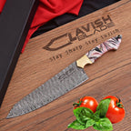Handmade Damascus Chef Knife 13 Inch Pink Marbled Resin Handle with Gift Box - Lavish Blade