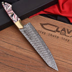 Handmade Damascus Chef Knife 13 Inch Pink Marbled Resin Handle with Gift Box - Lavish Blade
