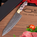 Handmade Damascus Chef Knife 13 Inch Pink Marbled Resin Handle with Gift Box - Lavish Blade