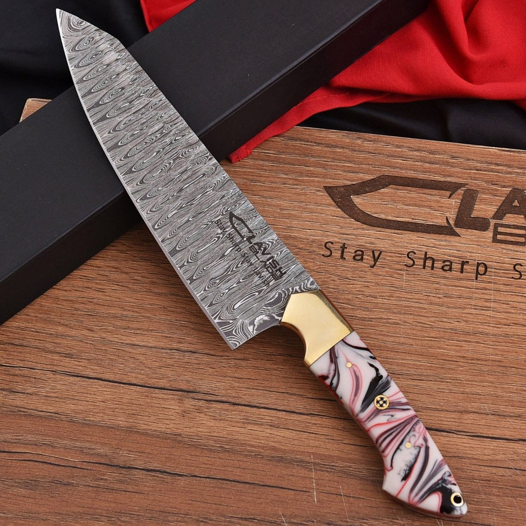 Handmade Damascus Chef Knife 13 Inch Pink Marbled Resin Handle with Gift Box - Lavish Blade
