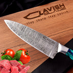 Handmade Damascus Chef Knife 13 Inch Raindrop Pattern Sea Green Resin Handle - Lavish Blade