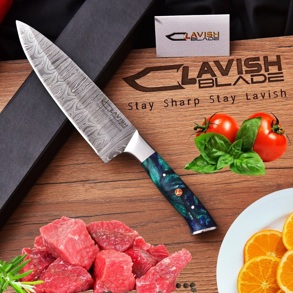 Handmade Damascus Chef Knife 13 Inch Raindrop Pattern Sea Green Resin Handle - Lavish Blade