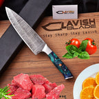 Handmade Damascus Chef Knife 13 Inch Raindrop Pattern Sea Green Resin Handle - Lavish Blade