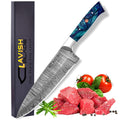 Handmade Damascus Chef Knife 13 Inch Raindrop Pattern Sea Green Resin Handle - Lavish Blade