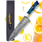 Handmade Damascus Chef Knife 13 Inch Raindrop Pattern Sea Green Resin Handle - Lavish Blade