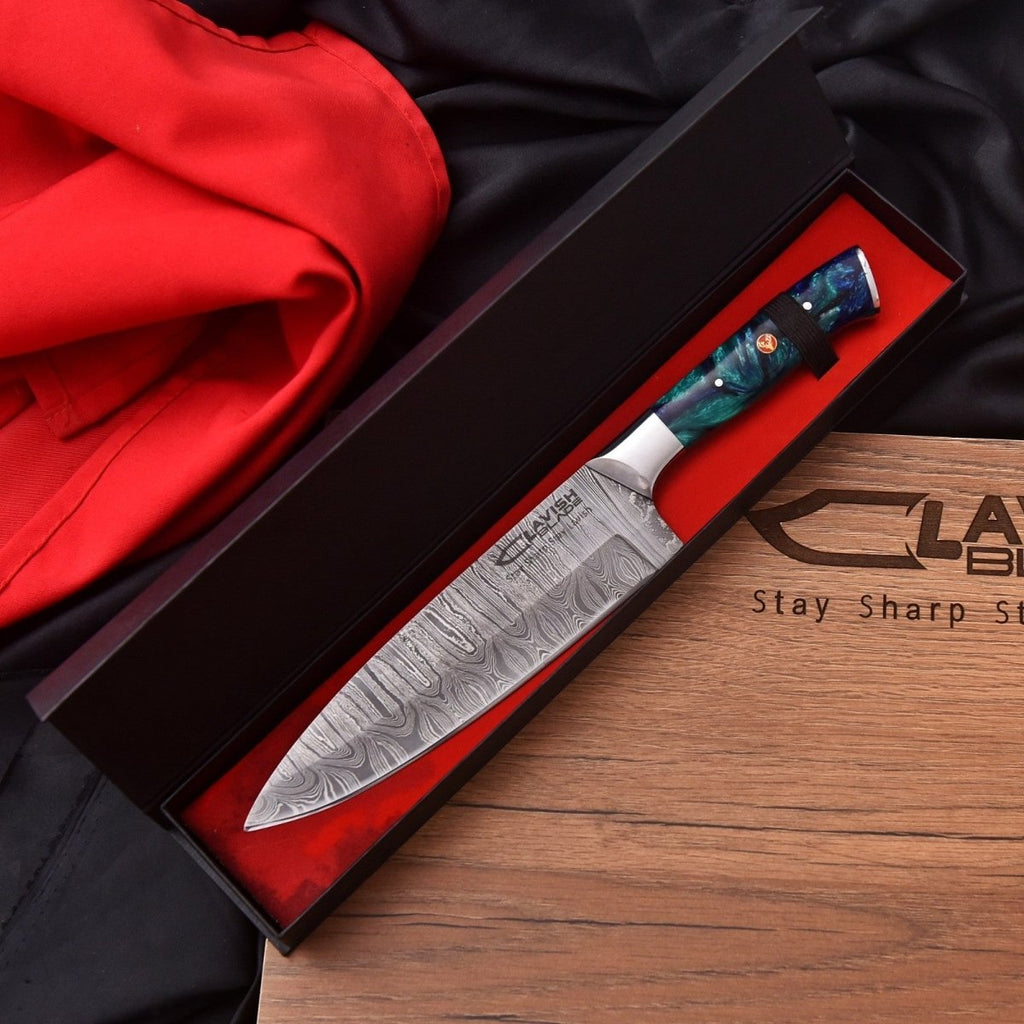 Handmade Damascus Chef Knife 13 Inch Raindrop Pattern Sea Green Resin Handle - Lavish Blade