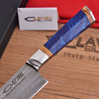 Handmade Damascus Chef Knife 13.5 Inch Blue Resin and Wood Handle with Gift Box - Lavish Blade