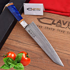 Handmade Damascus Chef Knife 13.5 Inch Blue Resin and Wood Handle with Gift Box - Lavish Blade