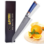 Handmade Damascus Chef Knife 13.5 Inch Blue Resin and Wood Handle with Gift Box - Lavish Blade
