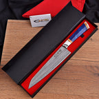 Handmade Damascus Chef Knife 13.5 Inch Blue Resin and Wood Handle with Gift Box - Lavish Blade