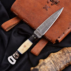 Handmade Damascus Dagger 9 Inch Bone and Resin Handle with Leather Sheath - Lavish Blade