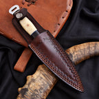 Handmade Damascus Dagger 9 Inch Bone and Resin Handle with Leather Sheath - Lavish Blade