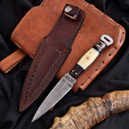 Handmade Damascus Dagger 9 Inch Bone and Resin Handle with Leather Sheath - Lavish Blade