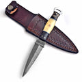 Handmade Damascus Dagger 9 Inch Bone and Resin Handle with Leather Sheath - Lavish Blade