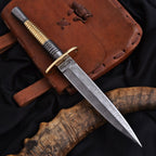 Handmade Damascus Double-Edge Dagger 12 Inch Textured Metal Grip with Sheath - Lavish Blade
