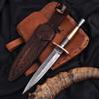 Handmade Damascus Double-Edge Dagger 12 Inch Textured Metal Grip with Sheath - Lavish Blade