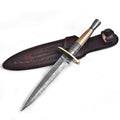 Handmade Damascus Double-Edge Dagger 12 Inch Textured Metal Grip with Sheath - Lavish Blade