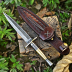 Handmade Damascus Double-Edge Dagger 12 Inch Textured Metal Grip with Sheath - Lavish Blade