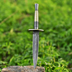 Handmade Damascus Double-Edge Dagger 12 Inch Textured Metal Grip with Sheath - Lavish Blade