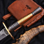 Handmade Damascus Double-Edge Dagger 12 Inch Textured Metal Grip with Sheath - Lavish Blade