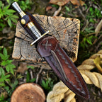 Handmade Damascus Double-Edge Dagger 12 Inch Textured Metal Grip with Sheath - Lavish Blade