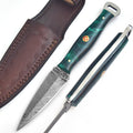Handmade Damascus EDC Dagger 8 Inch Green Resin Handle with Leather Sheath - Lavish Blade
