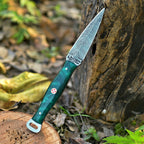 Handmade Damascus EDC Dagger 8 Inch Green Resin Handle with Leather Sheath - Lavish Blade