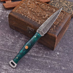 Handmade Damascus EDC Dagger 8 Inch Green Resin Handle with Leather Sheath - Lavish Blade