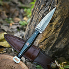 Handmade Damascus EDC Dagger 8 Inch Pearl Black Resin Handle with Sheath - Lavish Blade