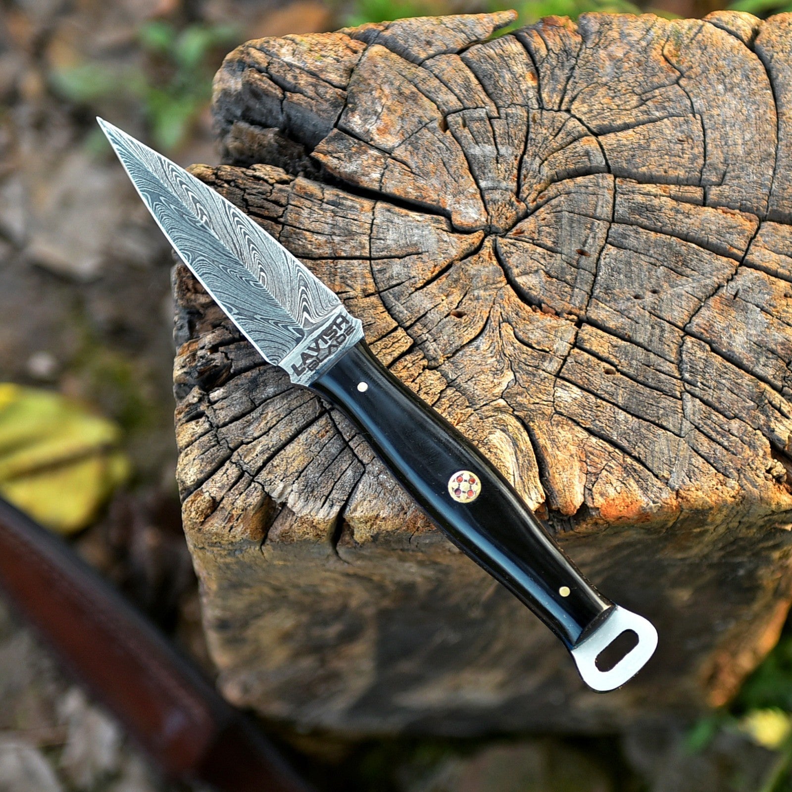 Handmade Damascus EDC Dagger 8 Inch Pearl Black Resin Handle with Sheath - Lavish Blade