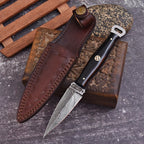 Handmade Damascus EDC Dagger 8 Inch Pearl Black Resin Handle with Sheath - Lavish Blade