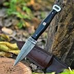 Handmade Damascus EDC Dagger 8 Inch Pearl Black Resin Handle with Sheath - Lavish Blade