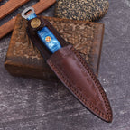 Handmade Damascus EDC Dagger 8 Inch Pearl Blue Swirl Resin Handle - Lavish Blade