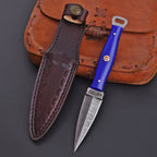 Handmade Damascus EDC Dagger 8 Inch Pearl Purple Resin Handle with Sheath - Lavish Blade