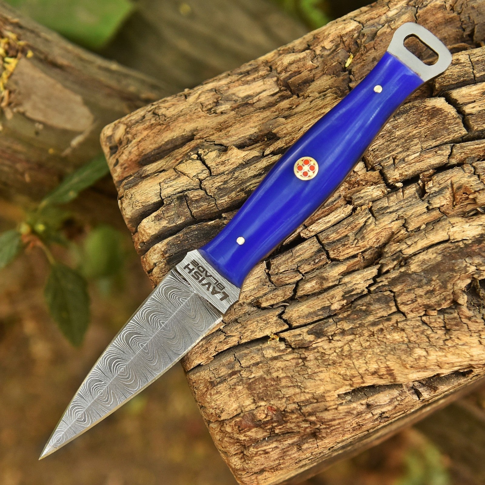 Handmade Damascus EDC Dagger 8 Inch Pearl Purple Resin Handle with Sheath - Lavish Blade