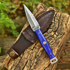 Handmade Damascus EDC Dagger 8 Inch Pearl Purple Resin Handle with Sheath - Lavish Blade