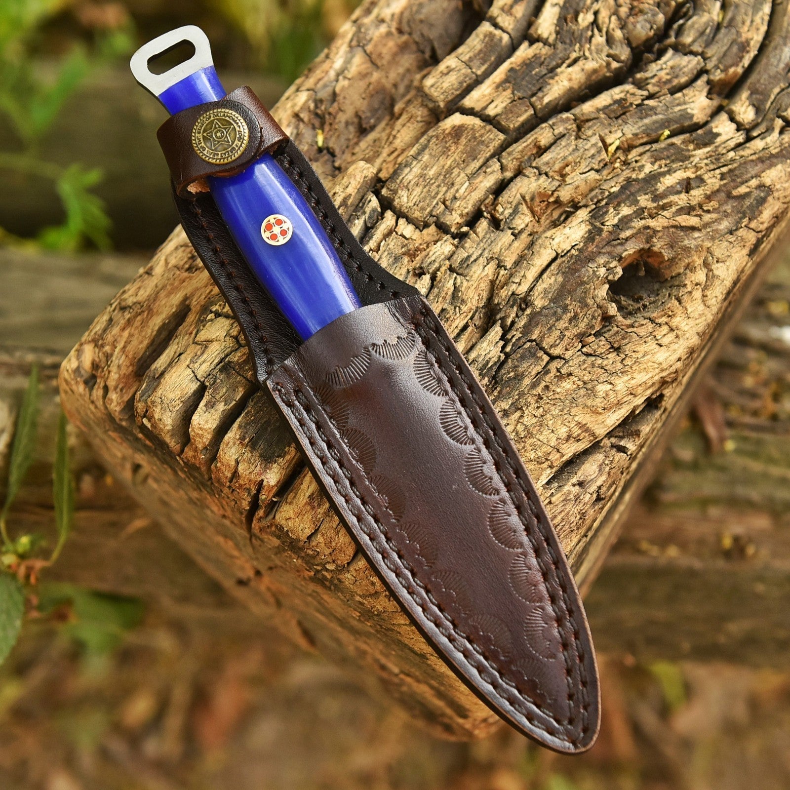 Handmade Damascus EDC Dagger 8 Inch Pearl Purple Resin Handle with Sheath - Lavish Blade