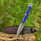 Handmade Damascus EDC Dagger 8 Inch Pearl Purple Resin Handle with Sheath - Lavish Blade