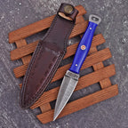 Handmade Damascus EDC Dagger 8 Inch Pearl Purple Resin Handle with Sheath - Lavish Blade