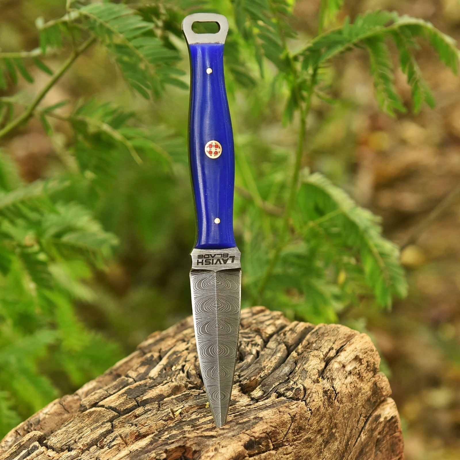 Handmade Damascus EDC Dagger 8 Inch Pearl Purple Resin Handle with Sheath - Lavish Blade