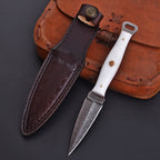 Handmade Damascus EDC Dagger 8 Inch Pearl White Resin Handle with Sheath - Lavish Blade