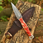 Handmade Damascus Fire Dagger 8 Inch Pearl Fire Resin Handle with Sheath - Lavish Blade