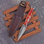 Handmade Damascus Fire Dagger 8 Inch Pearl Fire Resin Handle with Sheath - Lavish Blade