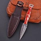 Handmade Damascus Fire Dagger 8 Inch Pearl Fire Resin Handle with Sheath - Lavish Blade