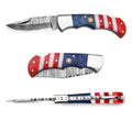 Handmade Damascus Folding Pocket Knife American Flag Resin Handle with Engraving Options - Lavish Blade