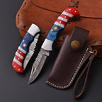 Handmade Damascus Folding Pocket Knife American Flag Resin Handle with Engraving Options - Lavish Blade